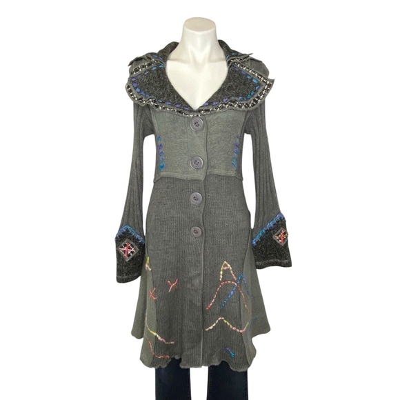 Sioni Sweaters - SIONI Long Cardigan Sweater Jacket Buttons Wide Collar Wool Y2K Artsy Medium